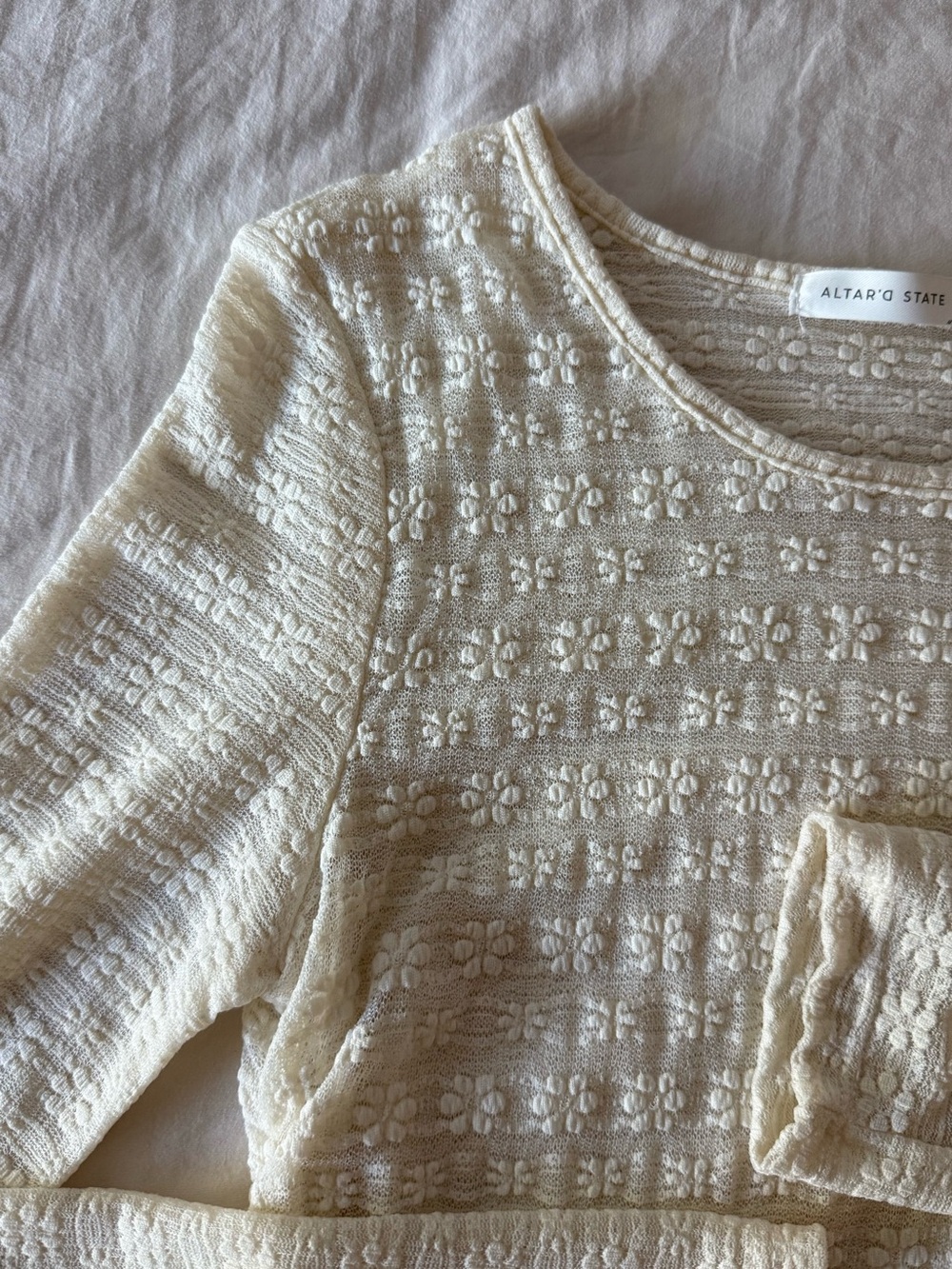 Altar'd State Cream Floral Knit Long Sleeve Top